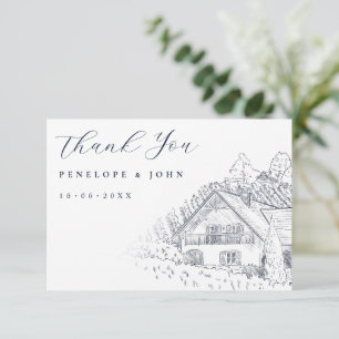Cartão De Agradecimento Ilustração de Casamento de Vinhedo Vintage Elegant