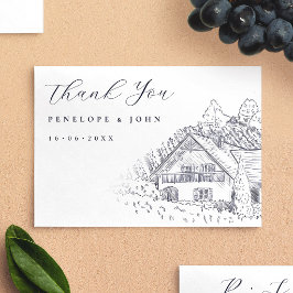 Cartão De Agradecimento Ilustração de Casamento de Vinhedo Vintage Elegant