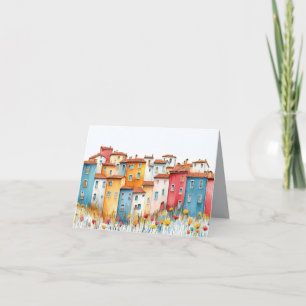 Cartão De Agradecimento Ilustração de Casas de Aldeia Desenho de Cor do Pa