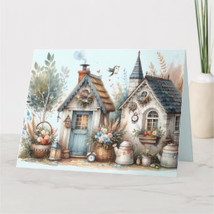 Cartão De Agradecimento Ilustração de Casas Florais Cottage Haven