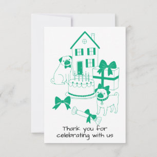Cartão De Agradecimento Ilustração de festa de aniversário de Pug fofo Lin