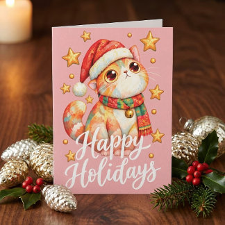 Cartão De Agradecimento Ilustração de Gato de Natal Fofo com Charme Festiv