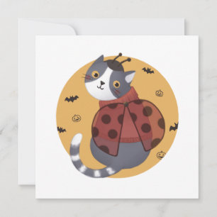 Cartão De Agradecimento Ilustração de Halloween: Gato de Ladybug