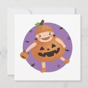 Cartão De Agradecimento Ilustração de Halloween: Menina de Abóbora