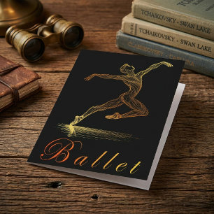 Cartão De Agradecimento Ilustração de Linha de Bailarina de Ballet Dourada