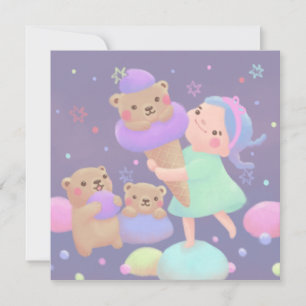 Cartão De Agradecimento Ilustração de Sorvete do Urso Fofo