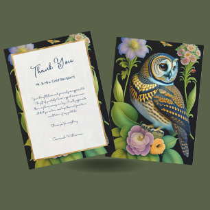Cartão De Agradecimento Ilustração Floral do Owl Green Personalizada