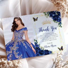Cartão De Agradecimento Imagem das Borboletas da Quinceañera Blue