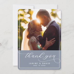 Cartão De Agradecimento Imagem de Casamento Azul com Letra Elegante