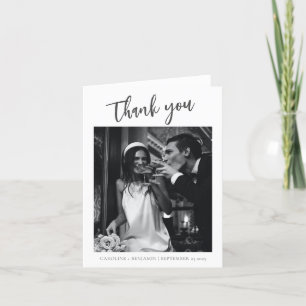Cartão De Agradecimento Imagem de casamento com fonte moderna minimalista