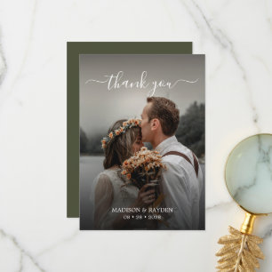 Cartão De Agradecimento Imagem de Casamento Verde Oleícola de Sobreposição