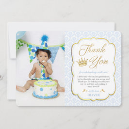 Cartão De Agradecimento Imagem do Pequeno Príncipe Birthday Blue Damask