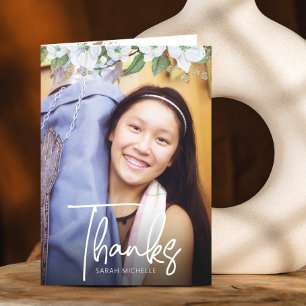 Cartão De Agradecimento Imagem Dourada Floral de Imagem do Script Bat Mitz