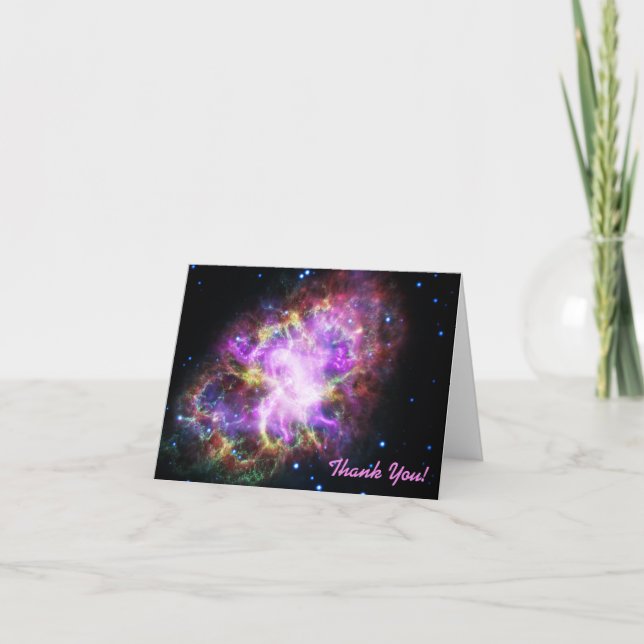Cartão De Agradecimento Imagem Espacial Nebula De Caranguejo Rosa Obrigado (Frente)