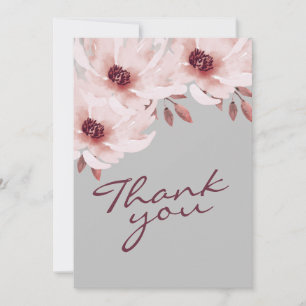 Cartão De Agradecimento Imagem Floral de Cor de Água Rujosa, Cor de Rosa, 