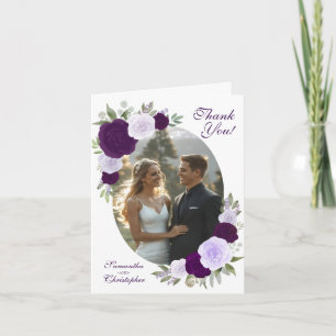 Cartão De Agradecimento Imagem Oval Roxa Boho Rosas Código QR Casamento