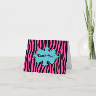 Cartão De Agradecimento Impressão da zebra do rosa quente com o obrigado