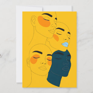 Cartão De Agradecimento Impressão de Arte de Linha Abstrata, Quatro Rostos