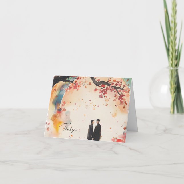 Cartão De Agradecimento Impressão de Arte Digital Dois Noivos (Frente)