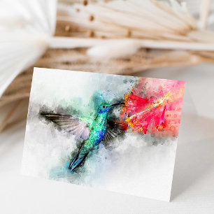 Cartão De Agradecimento Impressão de Arte Floral em Aquarela de Beija-flor