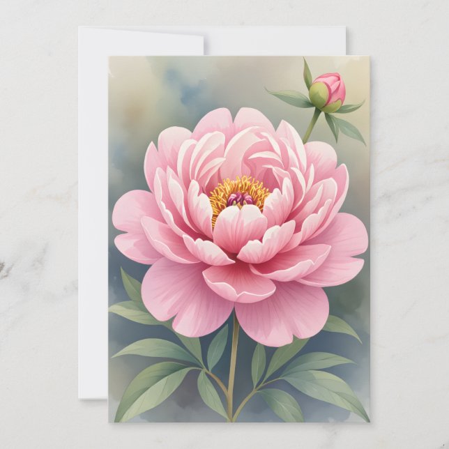 Cartão De Agradecimento Impressão de Peony Pintura Imprimível (Frente)