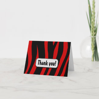 Cartão De Agradecimento Impressão de Zebra Vermelha "Obrigado!" nota