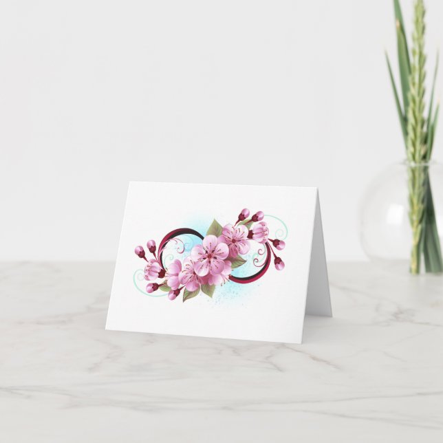 Cartão De Agradecimento Infinidade com Flores de Flor Sakura (Frente)
