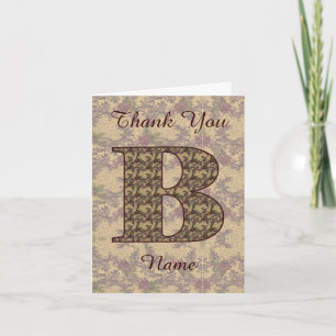 Cartão De Agradecimento Iniciais do Monograma B Floral Vintage Elegante