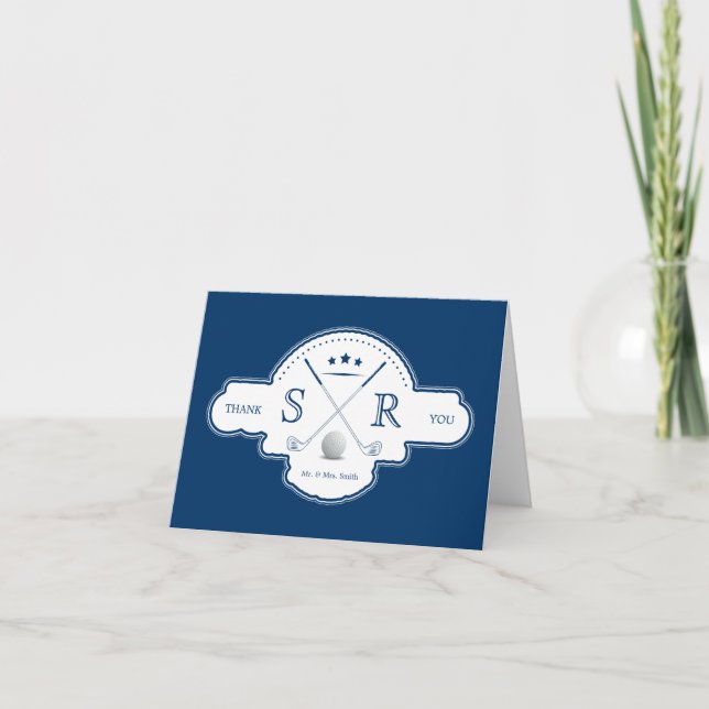 Cartão De Agradecimento Iniciais do Monograma do Clube Golf Obrigado Cartõ (Frente)