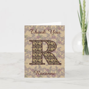 Cartão De Agradecimento Iniciais do Monograma R Floral Vintage Elegante