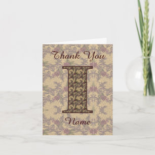 Cartão De Agradecimento Inicial de Monograma I Floral Vintage Elegante