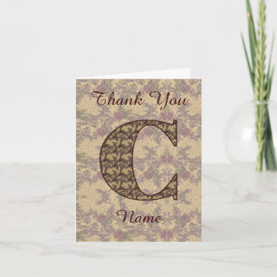 Cartão De Agradecimento Inicial do Monograma C Floral Vintage Elegante 