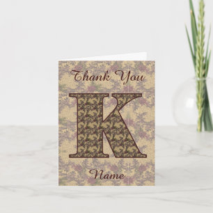 Cartão De Agradecimento Inicial do Monograma K Floral Vintage Elegante