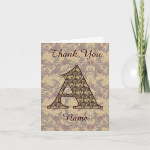 Cartão De Agradecimento Inicial Monograma A Floral Vintage Elegante