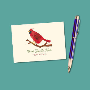 Cartão De Agradecimento Inspirado no Meio do Século Cardinal Vermelho Ilus