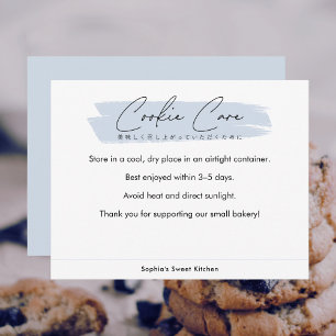 Cartão De Agradecimento Instruções de Cuidados com Biscoitos Azul Script M