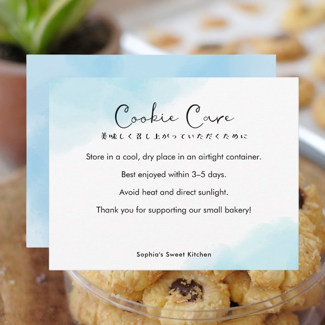 Cartão De Agradecimento Instruções de Cuidados com Biscoitos Azul Simples  (Criador carregado)