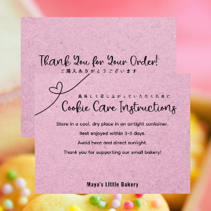 Cartão De Agradecimento Instruções de Cuidados com Biscoitos Cor-de-Rosa e