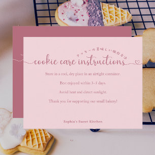 Cartão De Agradecimento Instruções de Cuidados com Biscoitos em Script Ros