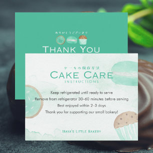 Cartão De Agradecimento Instruções de Cuidados com Bolo de Aquarela de Hor