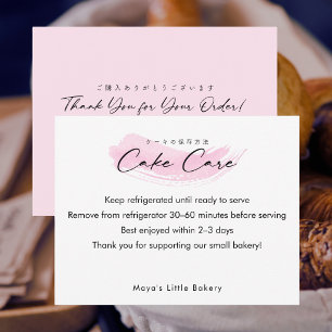 Cartão De Agradecimento Instruções de Cuidados com Bolo em Grafia Elegante