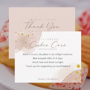 Cartão De Agradecimento Instruções de Cuidados com Cookies em Aquarela Ros