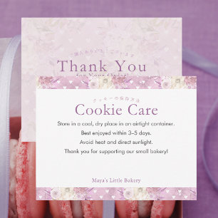 Cartão De Agradecimento Instruções de Cuidados com Cookies Florais Elegant