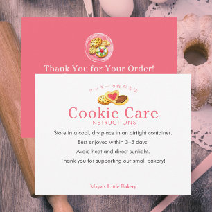 Cartão De Agradecimento Instruções de Cuidados com Cookies Rosados Whimsic