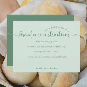 Cartão De Agradecimento Instruções de Cuidados com Pão Simple Green Script