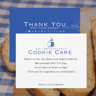 Cartão De Agradecimento Instruções de Cuidados de Biscoito Azul Minimalist