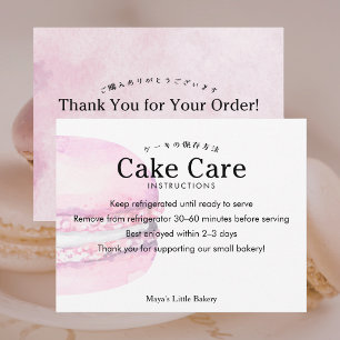 Cartão De Agradecimento Instruções de Cuidados para Bolo de Macaron Rosa R