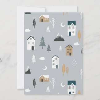 Cartão De Agradecimento Inverno da cinza azul-cozy na aldeia nórdica