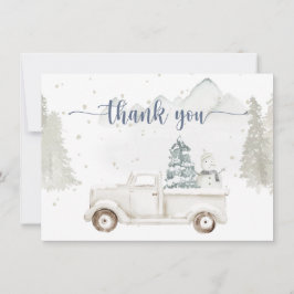 Cartão De Agradecimento Inverno Encantado, Animais na Neve e Caminhão