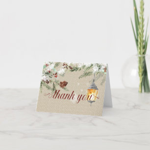 Cartão De Agradecimento Inverno Simples com Casamento Lanterna Obrigado
